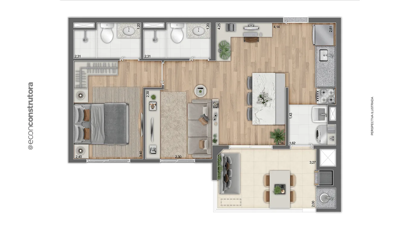 Planta do Red Guilhermina em Vila Guilhermina — 1 dormitório, 54,93 m² (opção)
