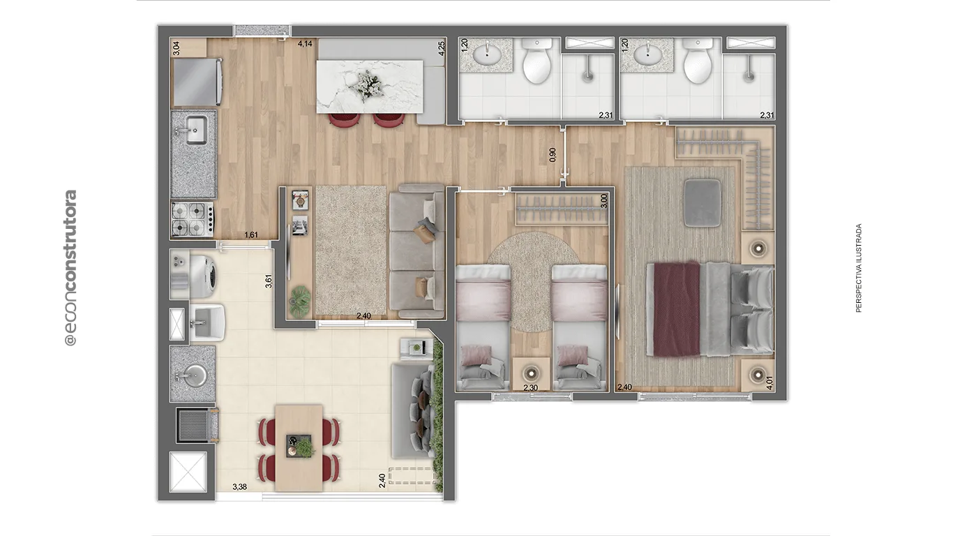 Planta do Red Guilhermina em Vila Guilhermina — 2 dormitórios, 60,08 m²