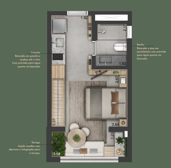 Planta do Reffugio 359 em Aclimação — 1 dormitório – 26 m² Studio