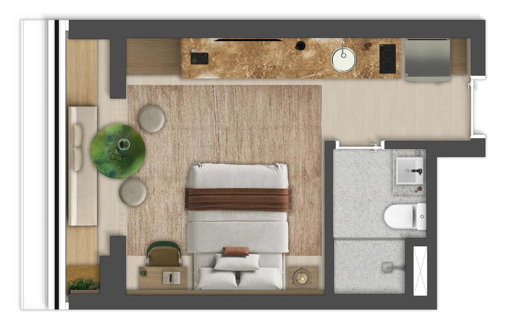 Planta do Reserva Madalena Studios em Vila Madalena — studio de 23 m²