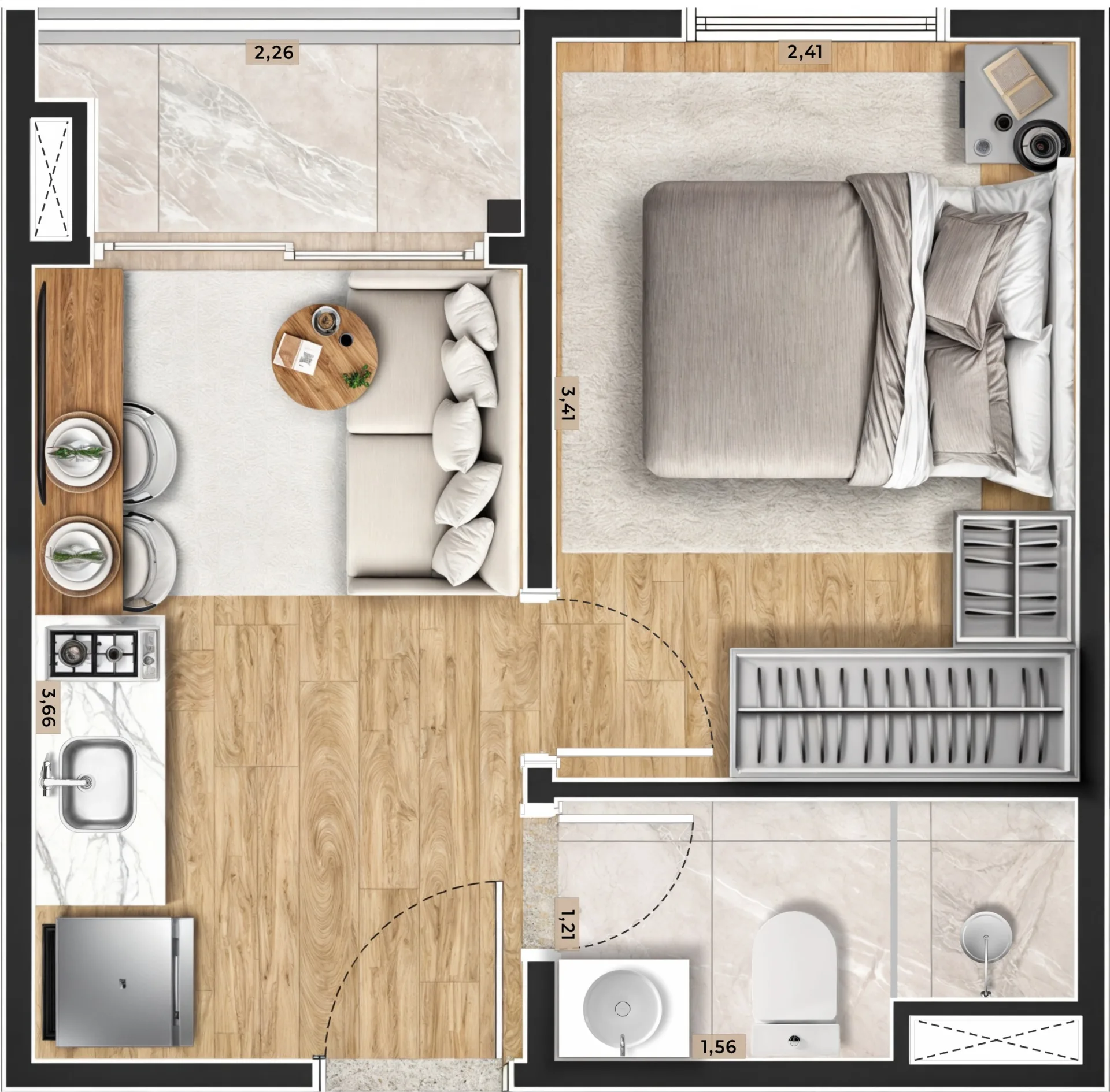 Planta do Residencial Nakasone Itaquera em Itaquera — 1 dorm. 24,60 m²