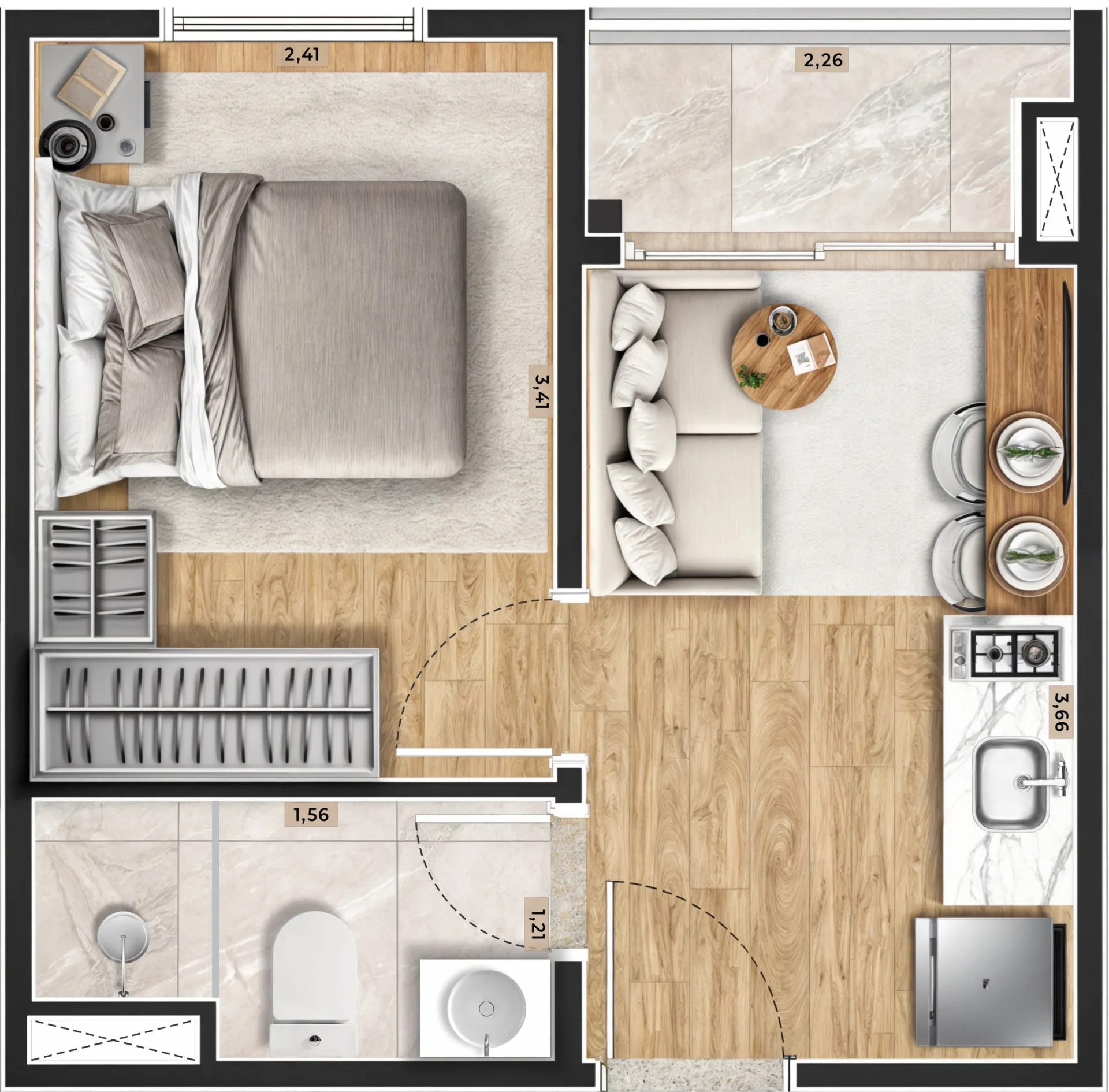 Planta do Residencial Nakasone Itaquera em Itaquera — 1 dorm. 24,60 m²