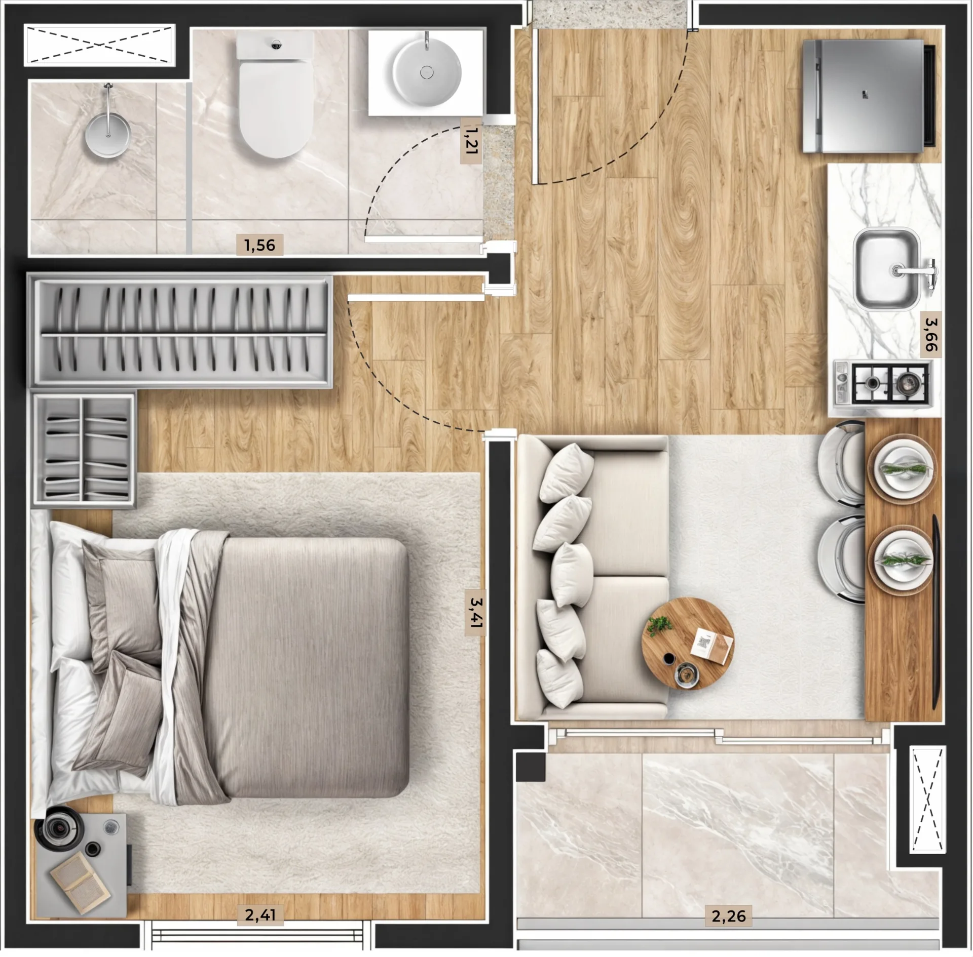 Planta do Residencial Nakasone Itaquera em Itaquera — 1 dorm. 24,60 m²