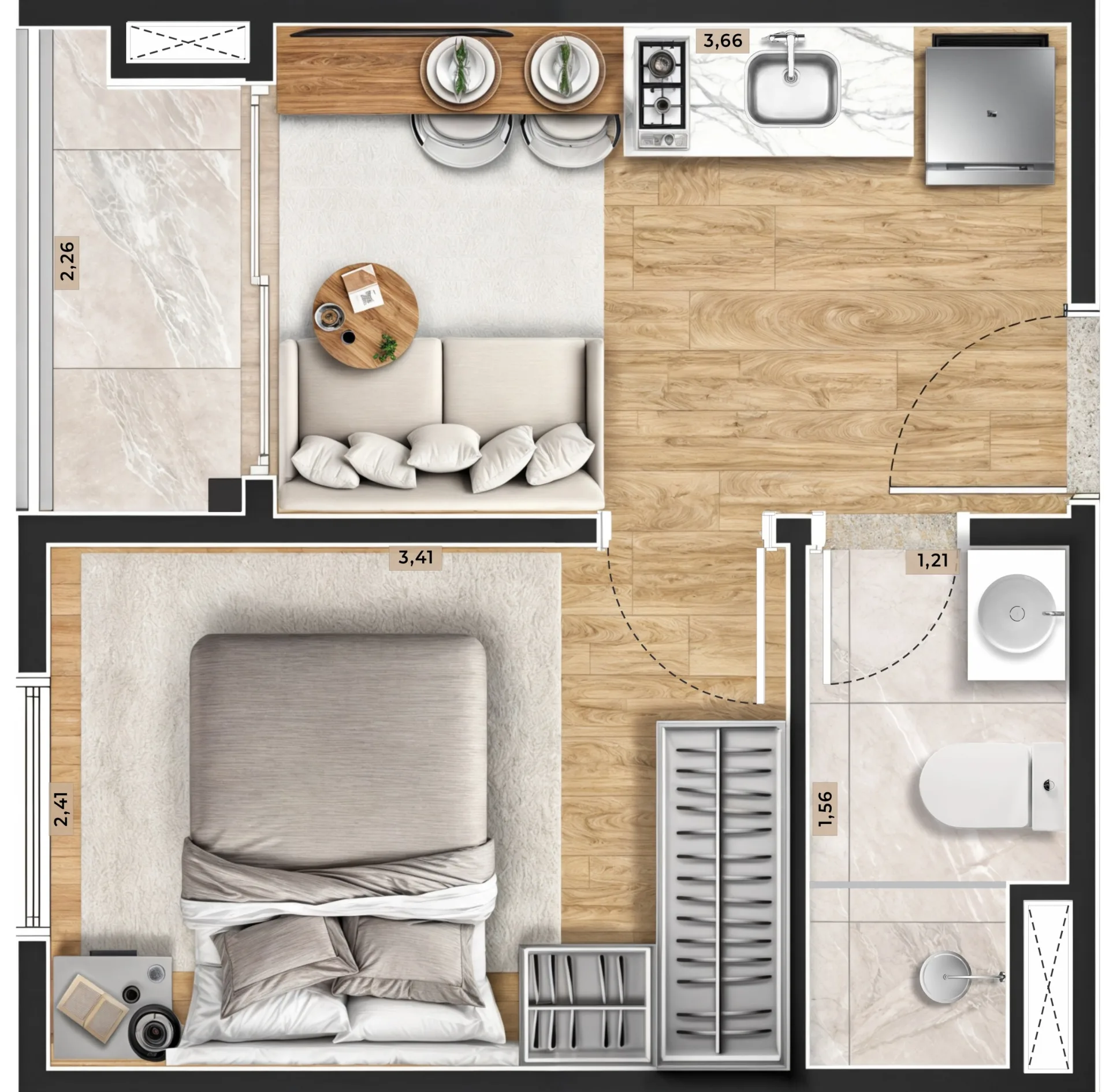 Planta do Residencial Nakasone Itaquera em Itaquera — 1 dorm. 24,90 m²