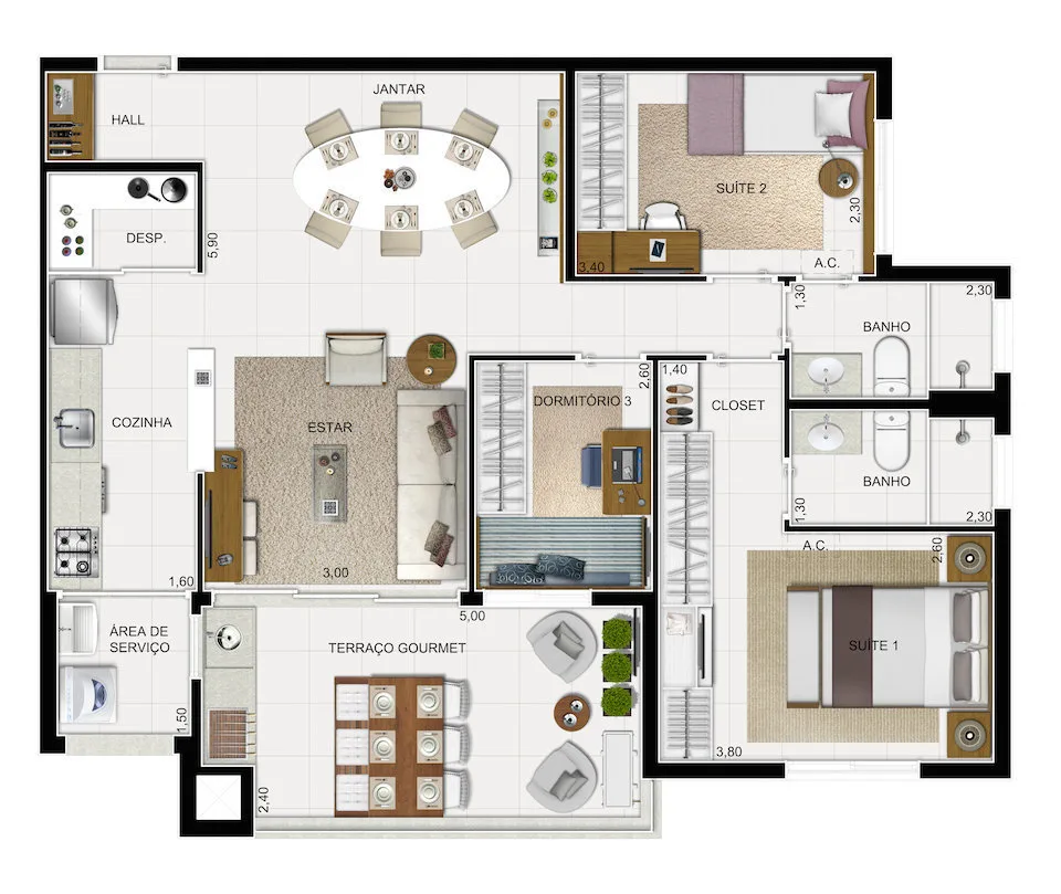 Planta do RG Oscar em Morumbi — 3 dormitórios, 88 m²