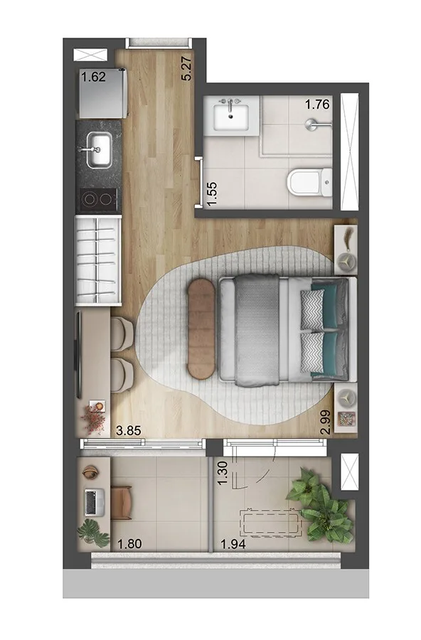 Planta do Roya Perdizes Studios em Perdizes — studio de 27 m²