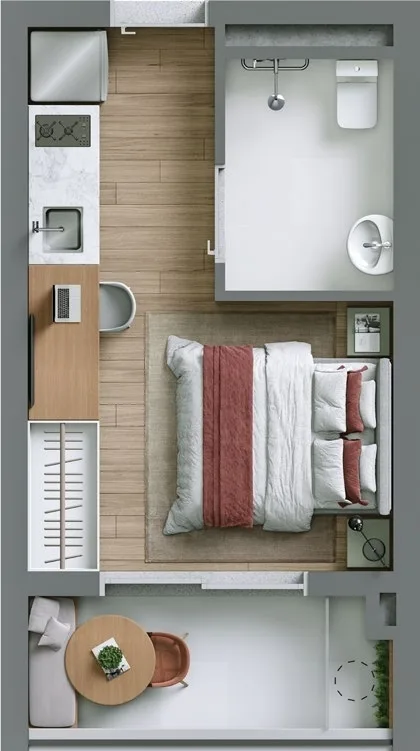 Planta do Ryt Paulista em Bela Vista — 1 dormitório – 23 m² Studio