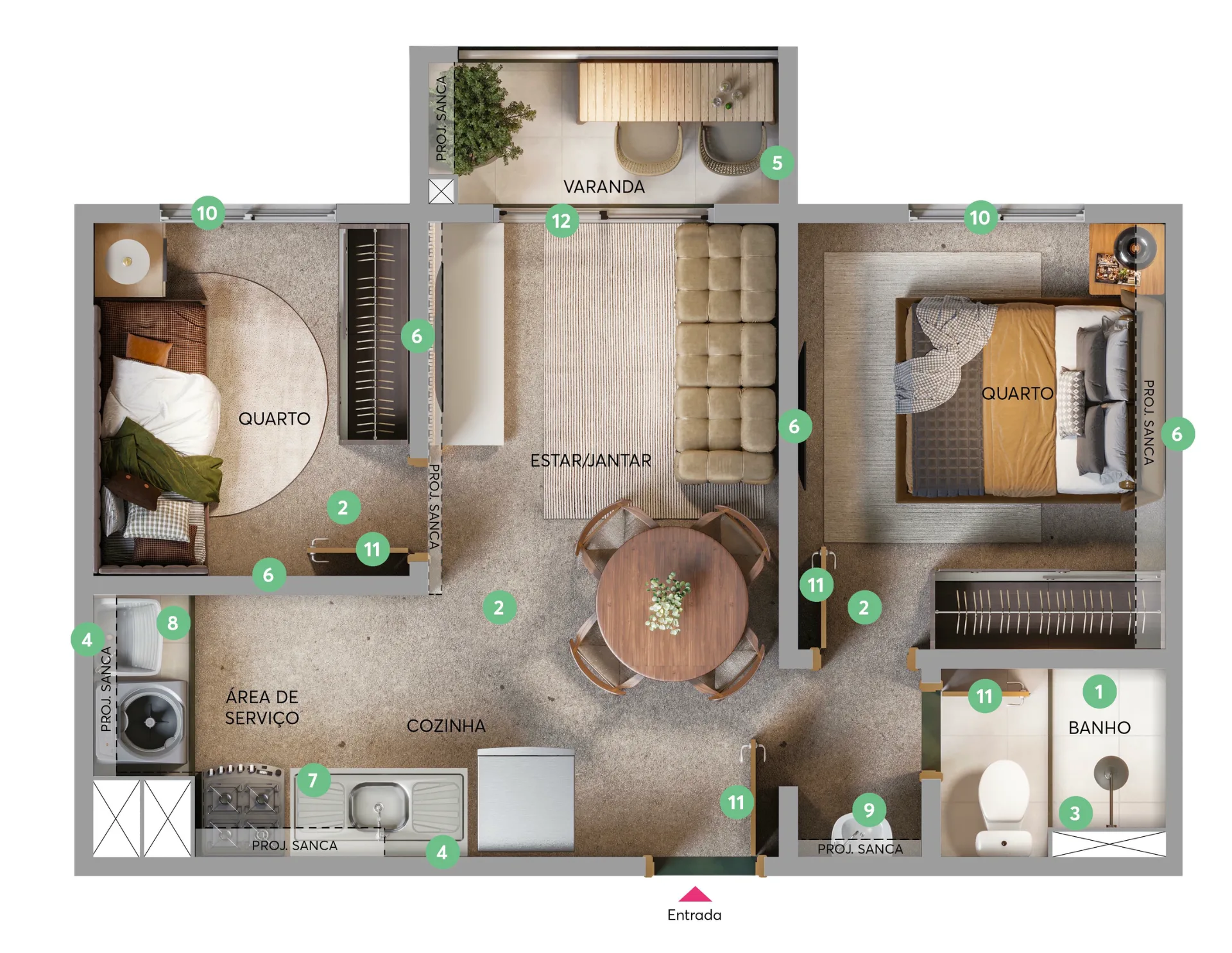 Planta do Saint Guilherme Fase 1 em Vila Guilherme — 2 dormitórios, 37 m²