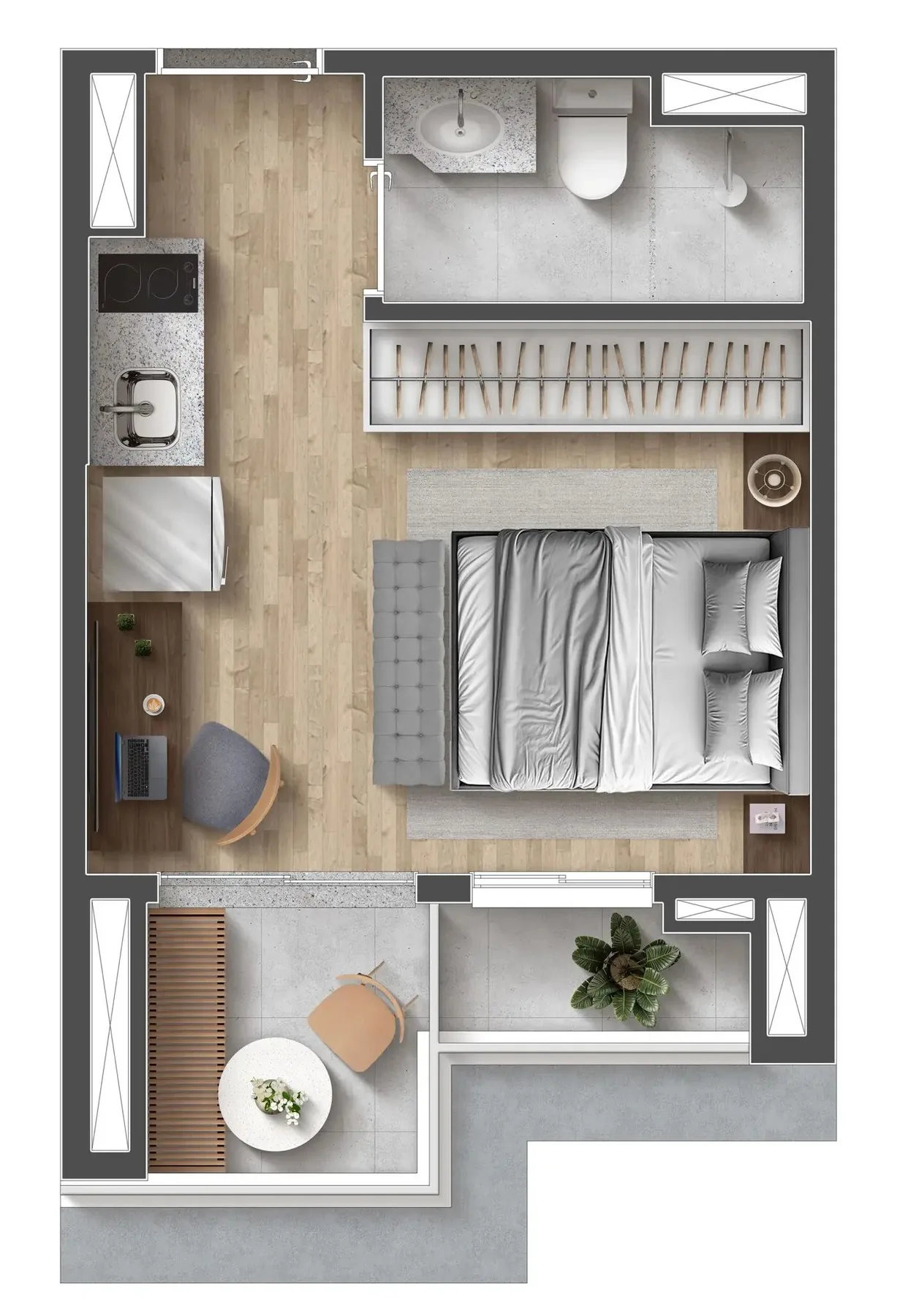 Planta do Sampa 135 em Bela Vista — 1 dormitório – 21,94 m² Studio
