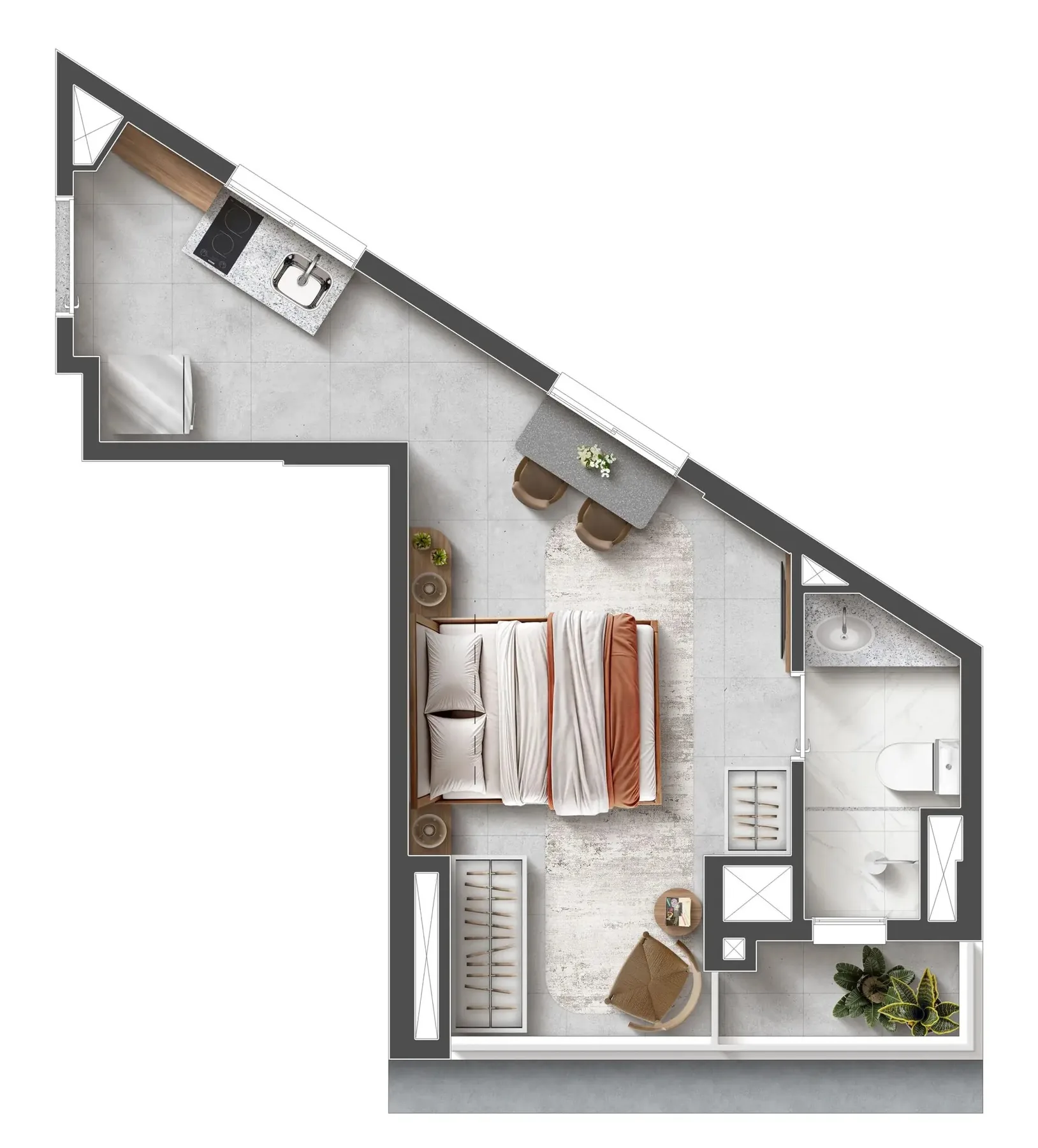 Planta do Sampa 135 em Bela Vista — 1 dormitório – 25,05 m² Studio