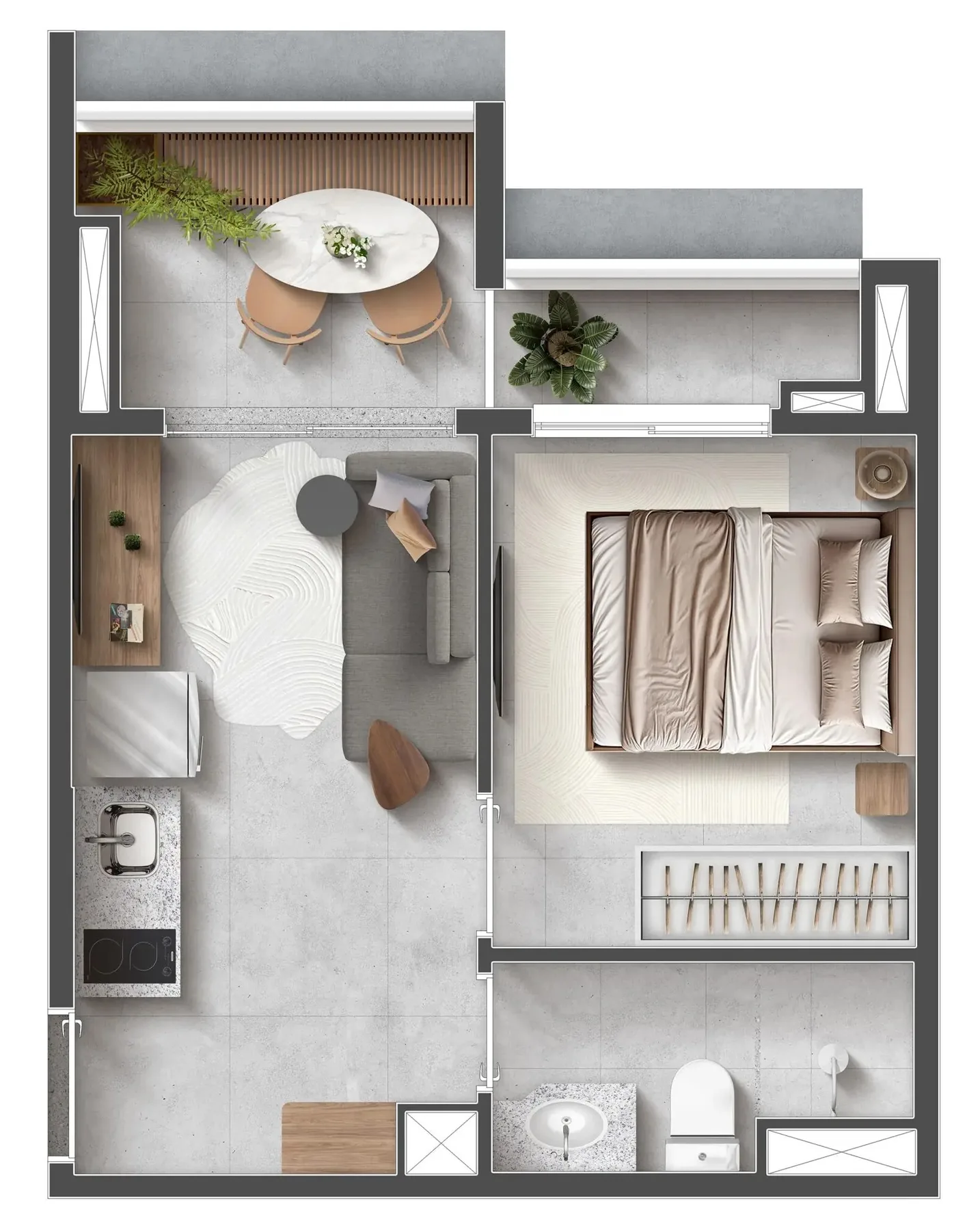 Planta do Sampa 135 em Bela Vista — 1 dormitório – 28,97 m²