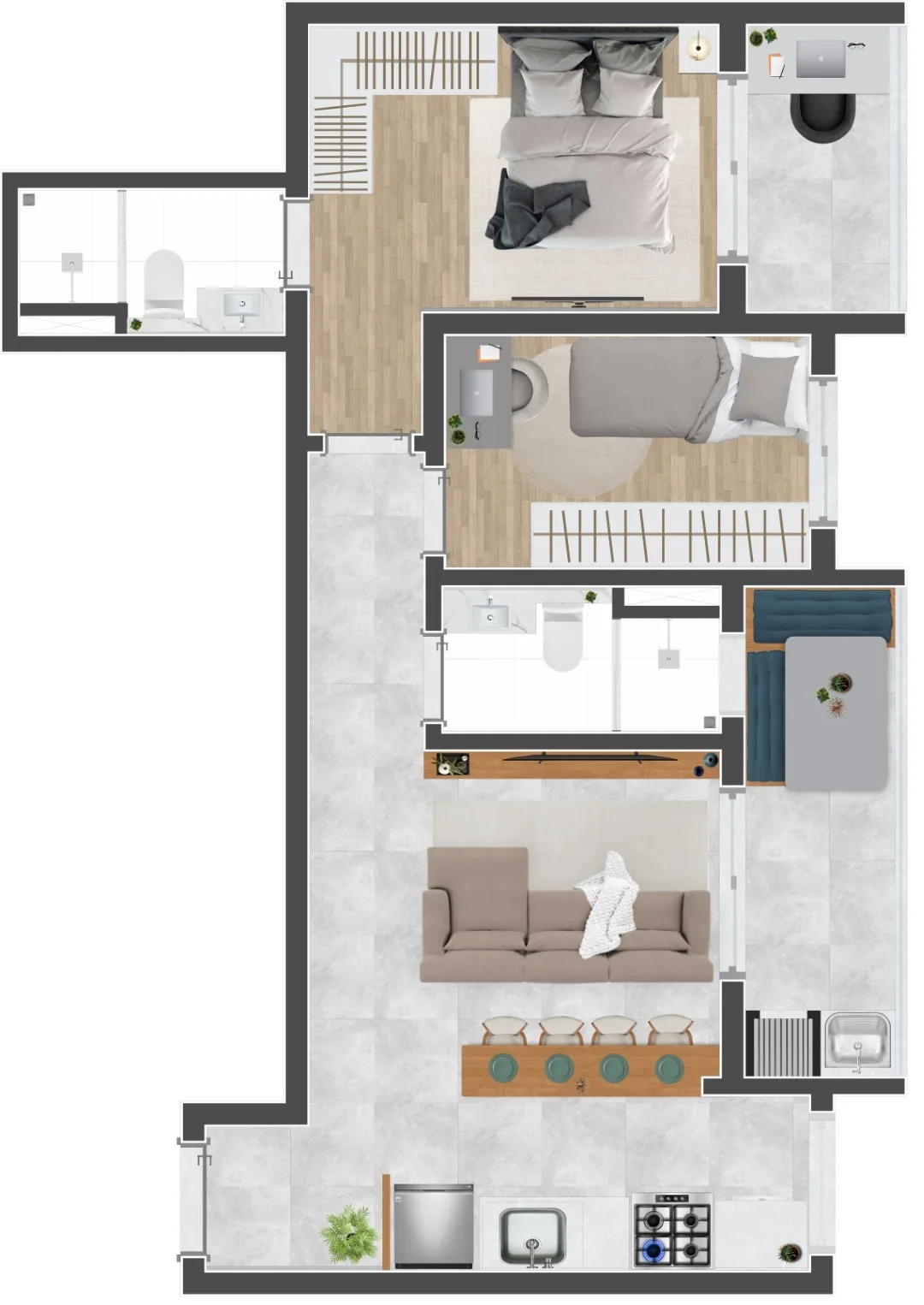 Planta do Sara Altos da Vila em Vila Matilde — 2 dormitórios, 55 m²