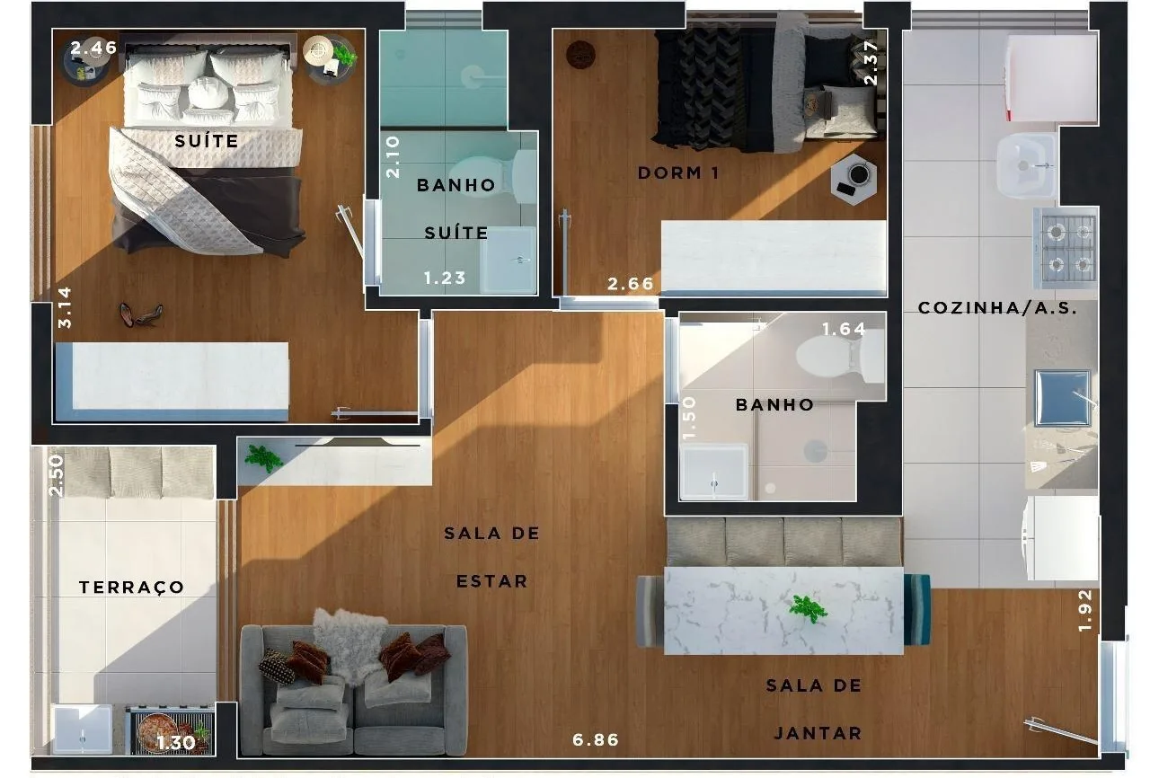 Planta do Season Tucuruvi em Tucuruvi — 2 dormitórios, 52,76 m²