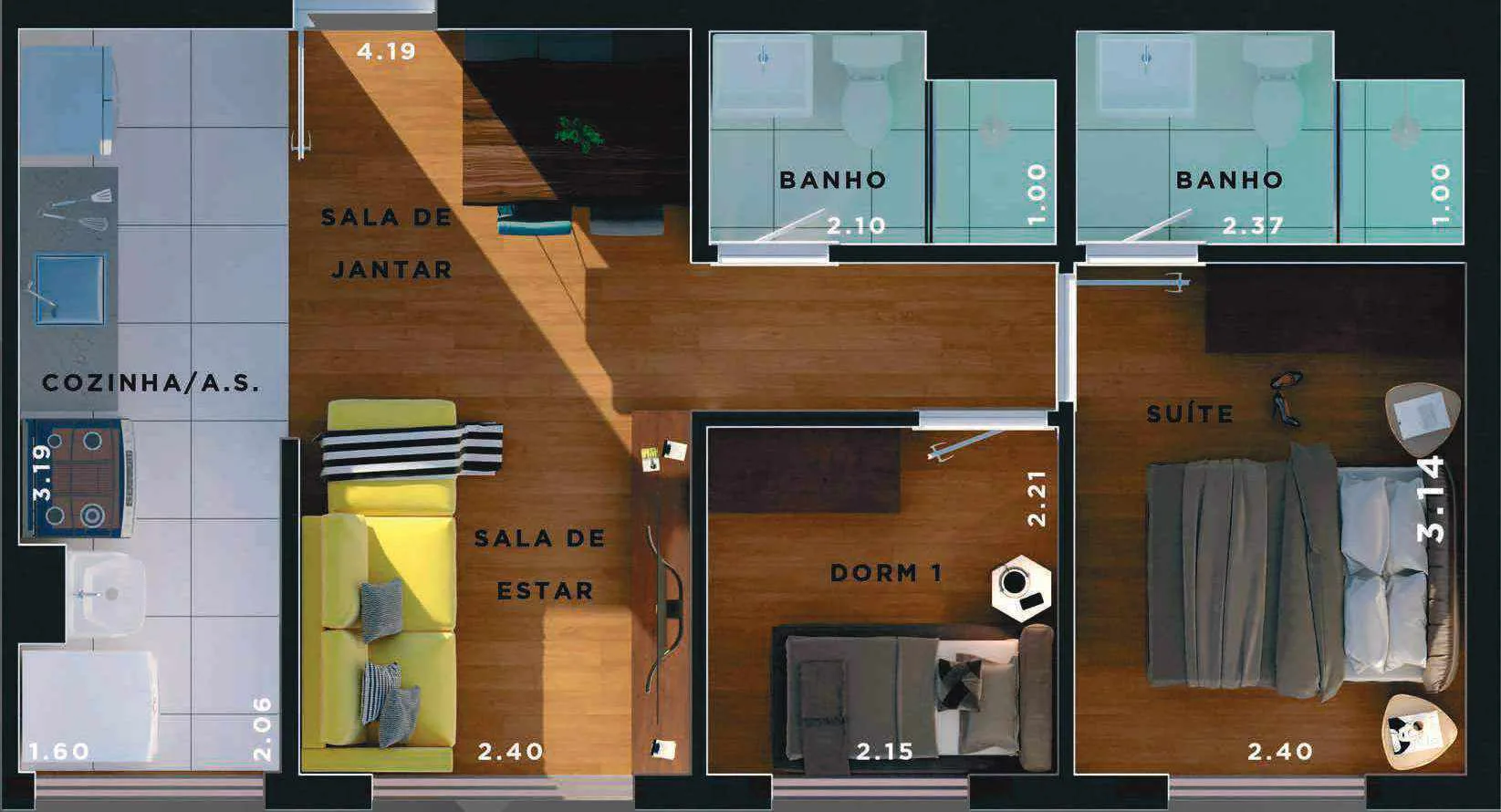 Planta do Season Tucuruvi em Tucuruvi — 2 dormitórios, 45,31 m²