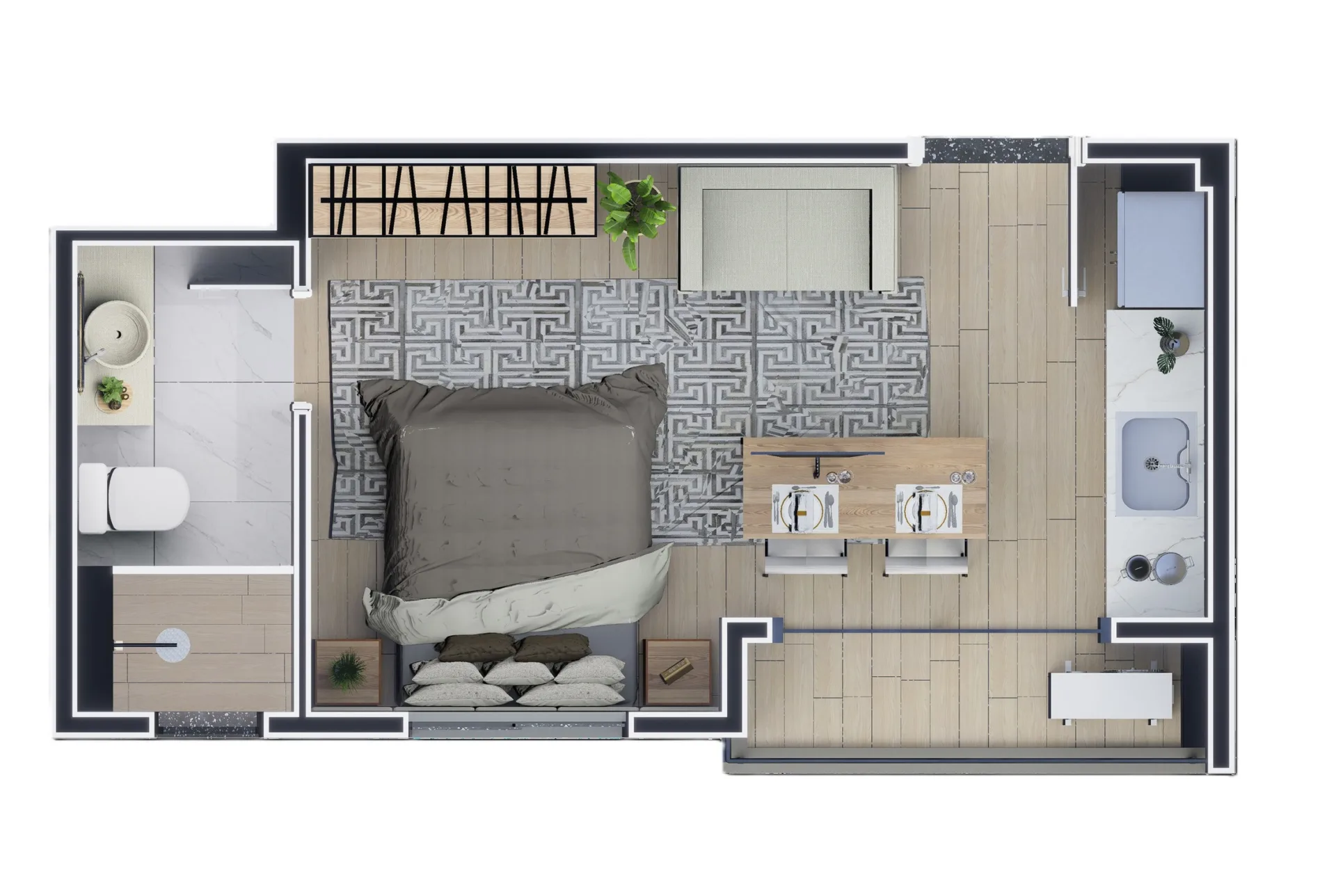 Planta do Seiza Paraíso em Paraíso — 1 dormitório – 24 m² Studio