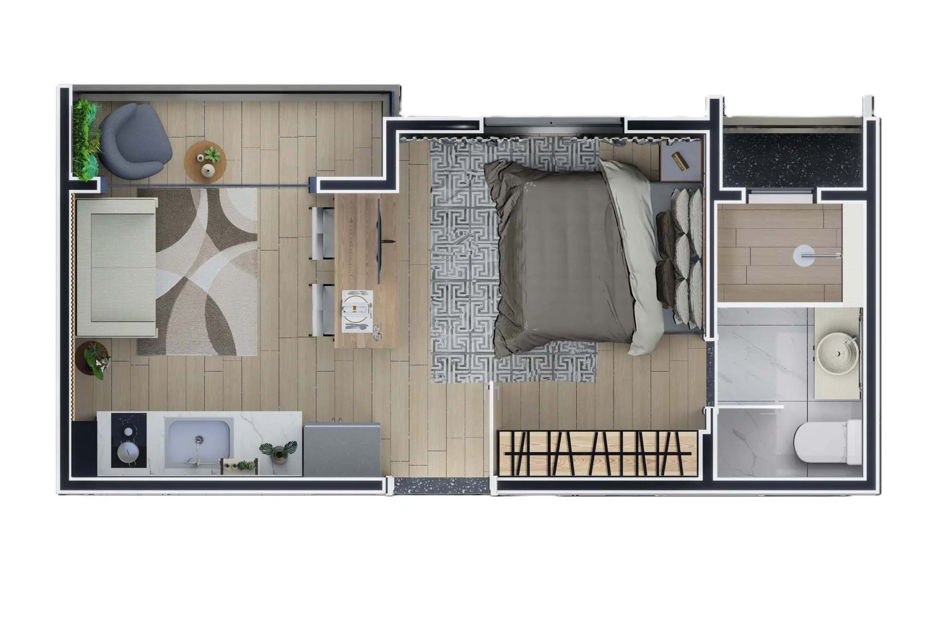 Planta do Seiza Paraíso em Paraíso — 1 dormitório – 26 m² Studio