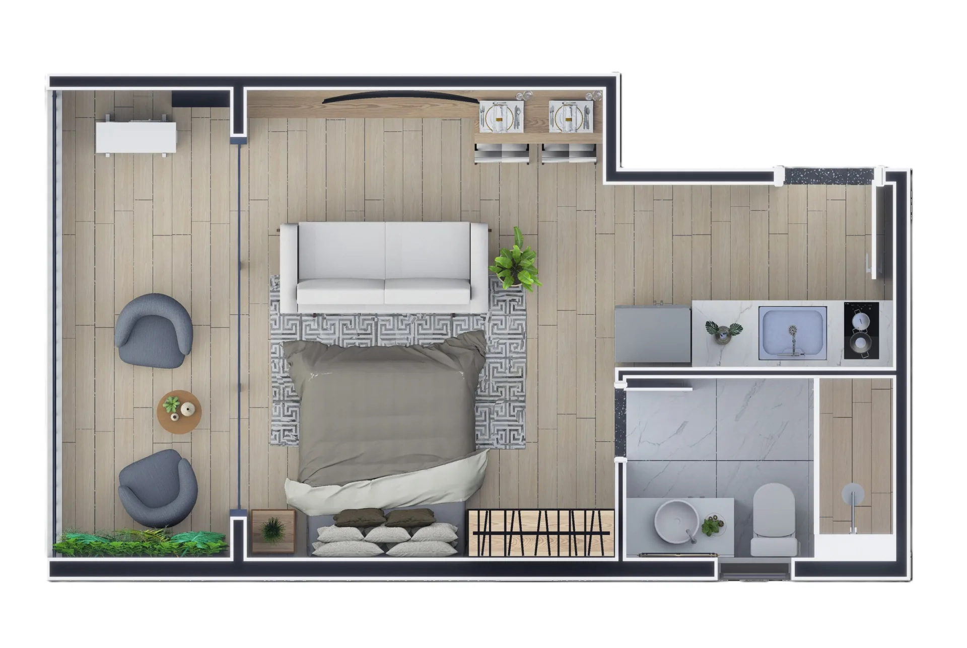 Planta do Seiza Paraíso em Paraíso — 1 dormitório – 32 m² Studio