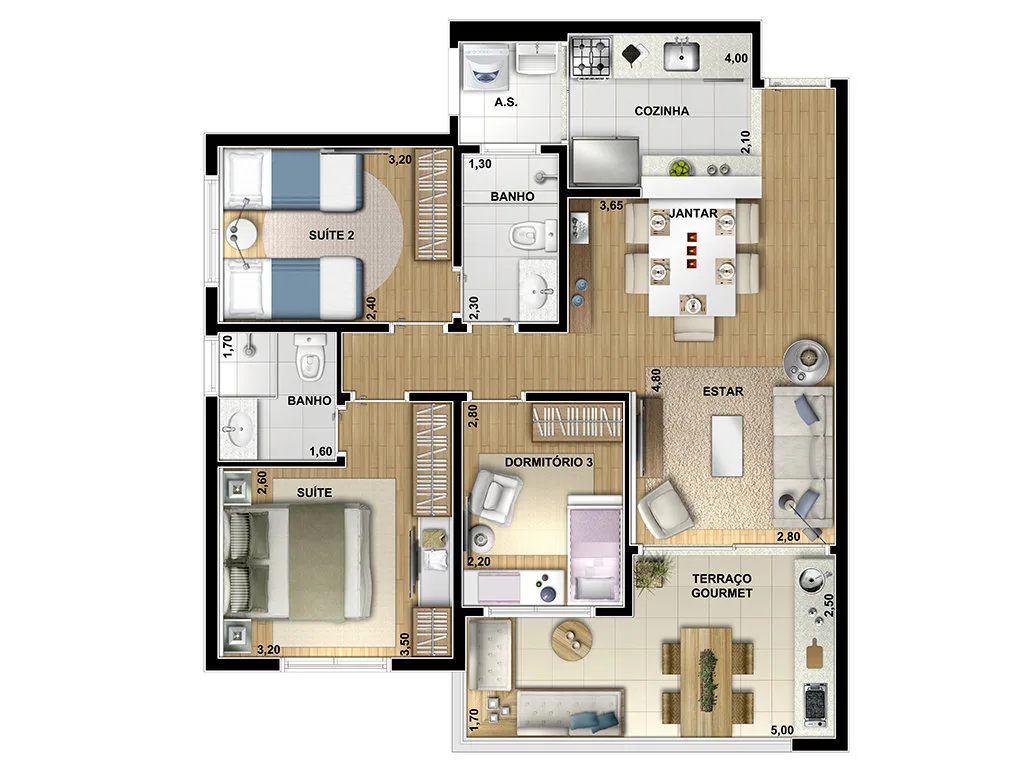 Planta do Sense Botanic em Morumbi — 3 dormitórios, 77 m²