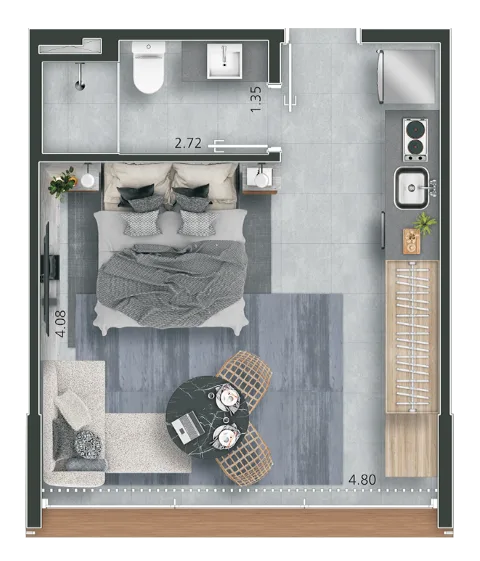 Planta do Signa Studios by Porte em Tatuapé — studio de 30 m²