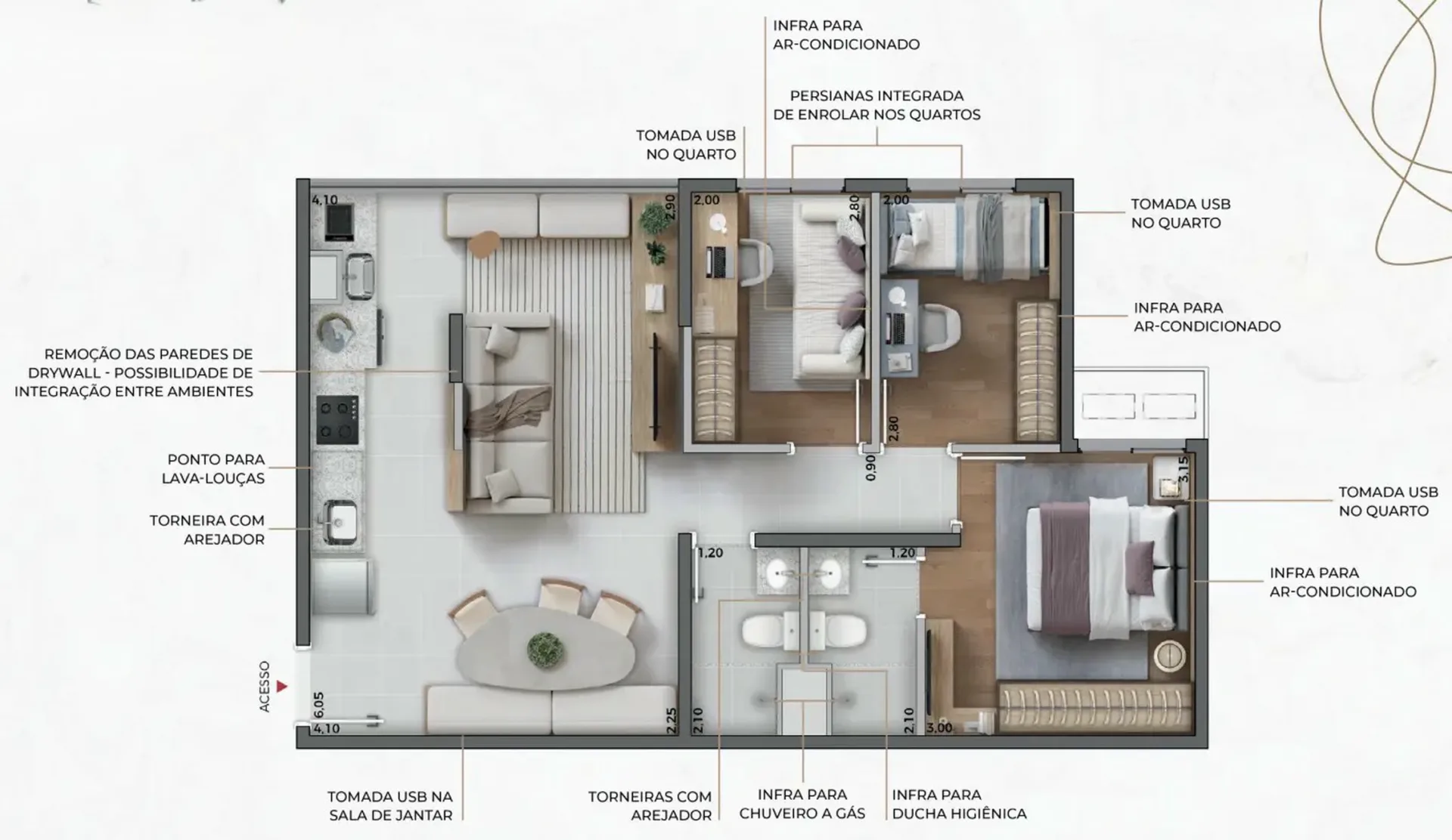 Planta do Signature Barra Funda Residence em Barra Funda — 3 dormitórios – 58,45 m²