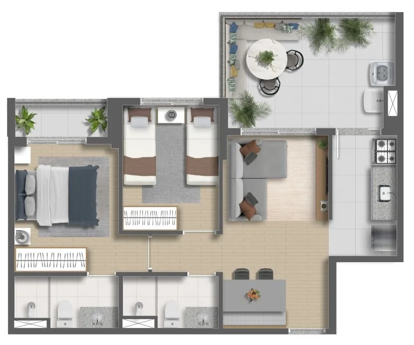 Planta do Sinfonia by Kallas Arkhes em Vila Mascote — 2 dormitórios, 57,84 m²