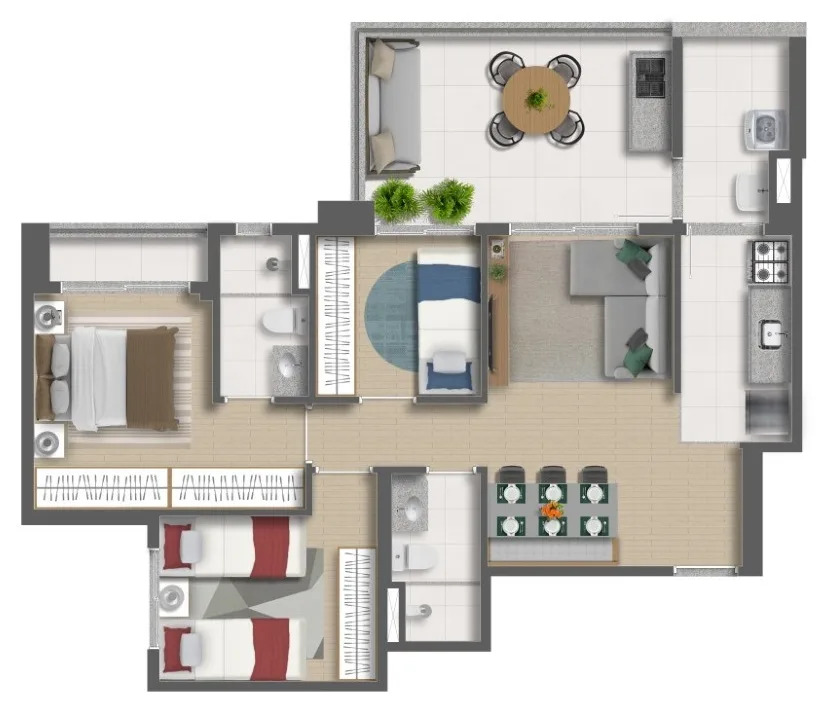 Planta do Sinfonia by Kallas Arkhes em Vila Mascote — 3 dormitórios, 73,83 m²