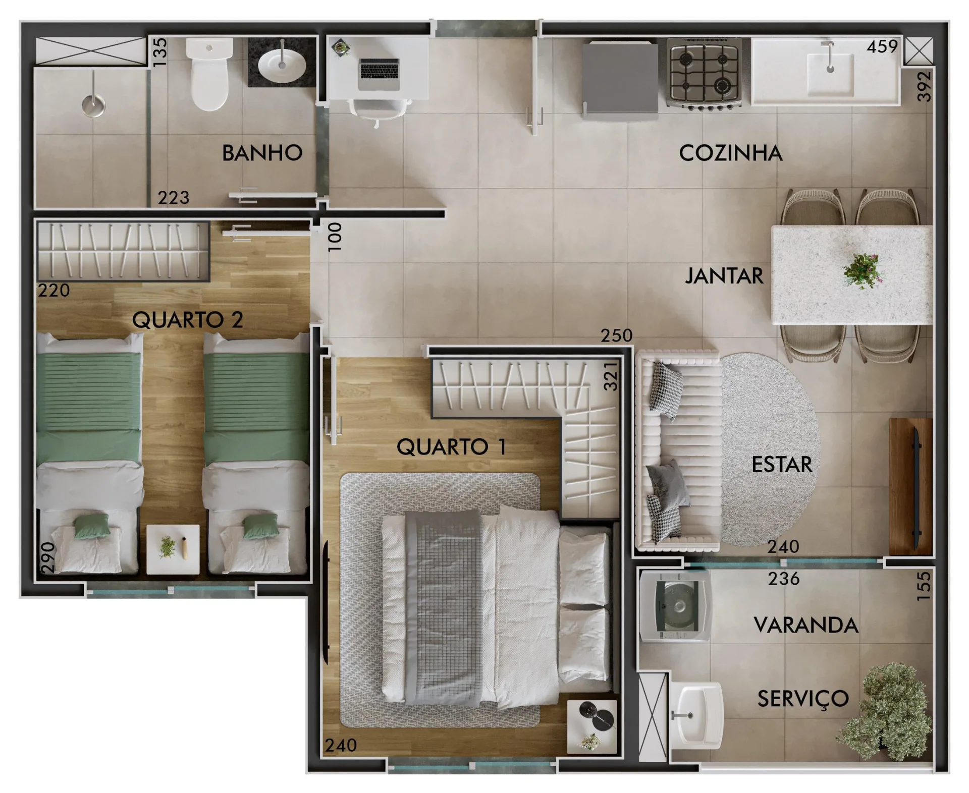 Planta do Sinfonia Santo Amaro Fase 1 em Santo Amaro — 2 dormitórios, 41 m²