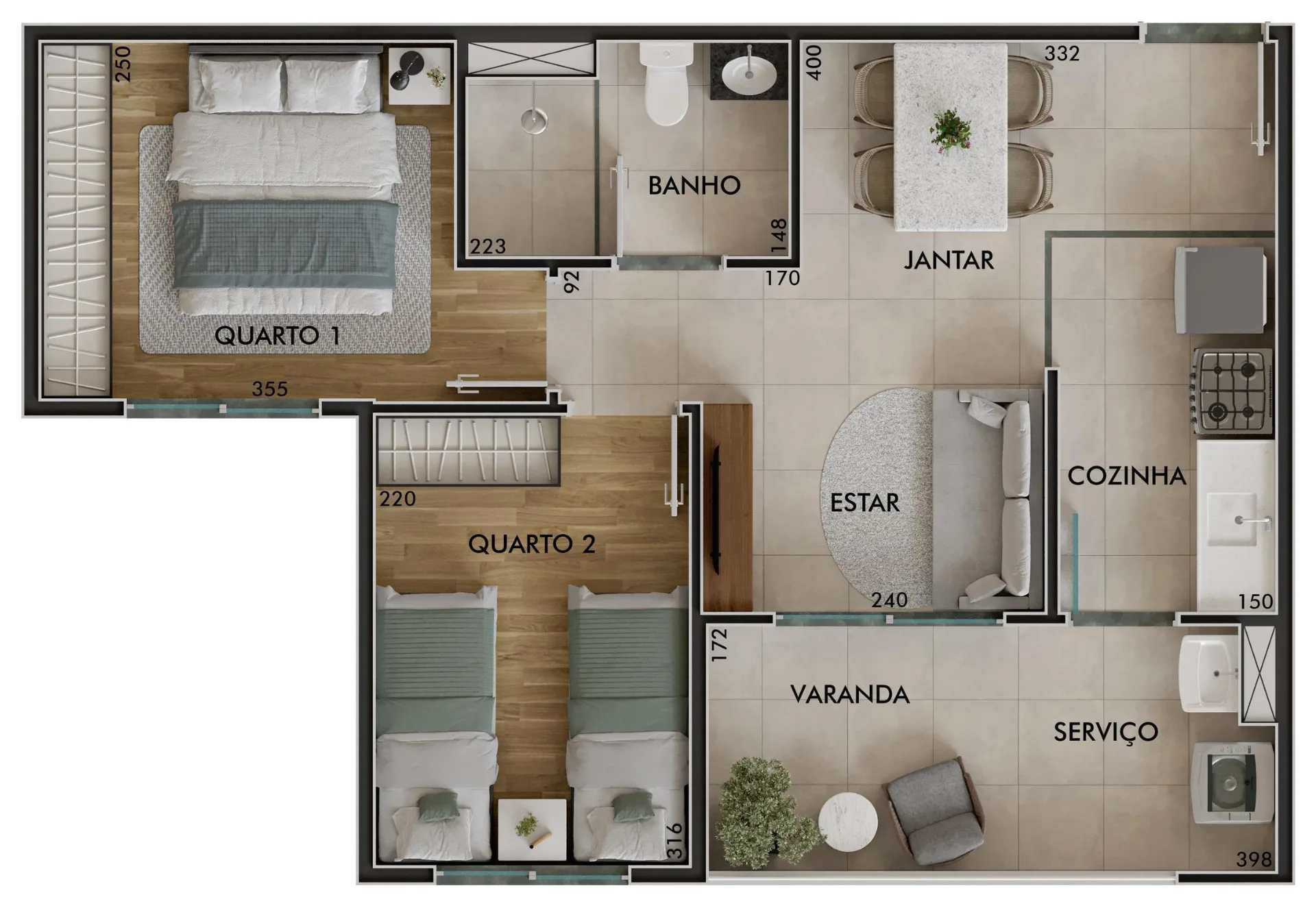 Planta do Sinfonia Santo Amaro Fase 2 em Santo Amaro — 2 dormitórios, 45 m²