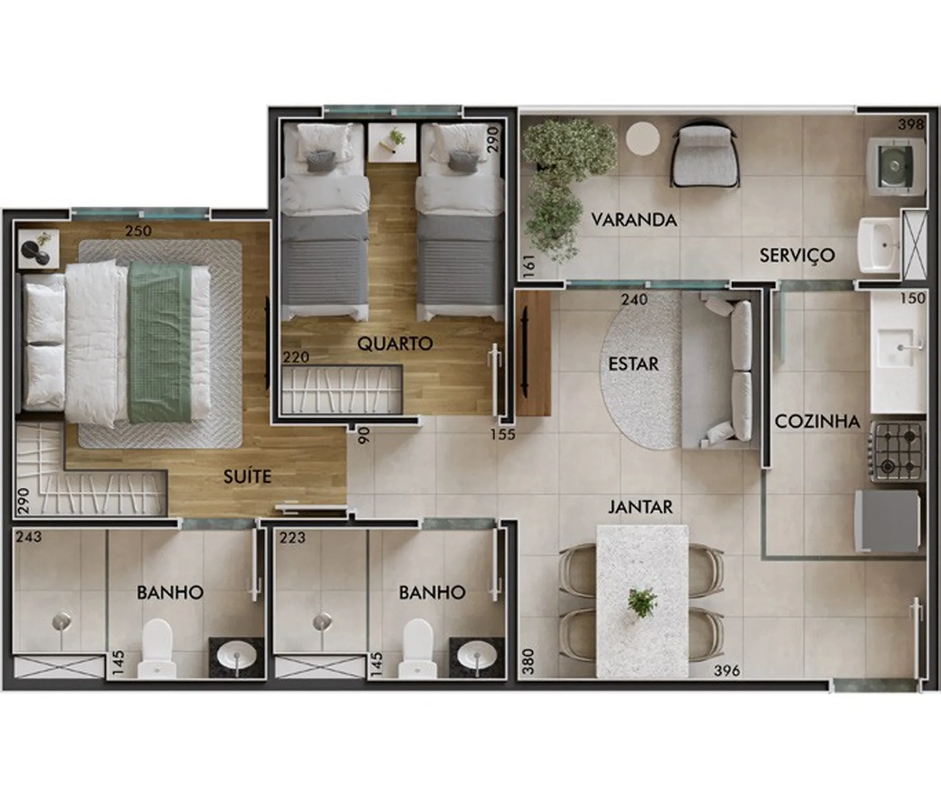 Planta do Sinfonia Santo Amaro Fase 2 em Santo Amaro — 2 dormitórios, 49 m²