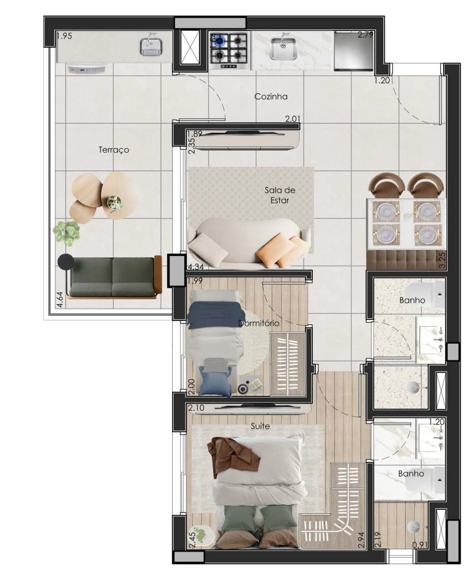 Planta do Singular Saúde em Saúde — 2 dormitórios, 51 m²