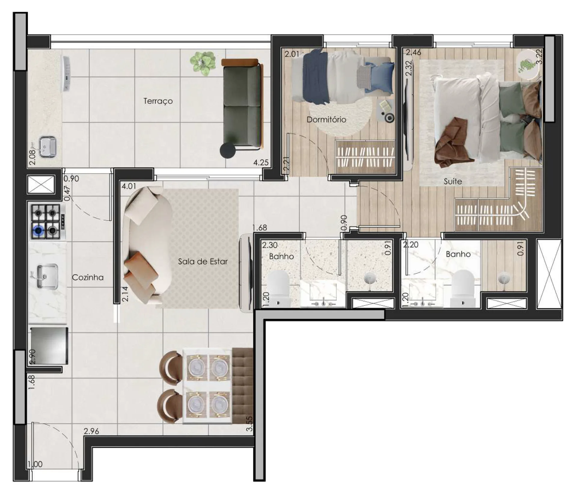 Planta do Singular Saúde em Saúde — 2 dormitórios, 53 m²