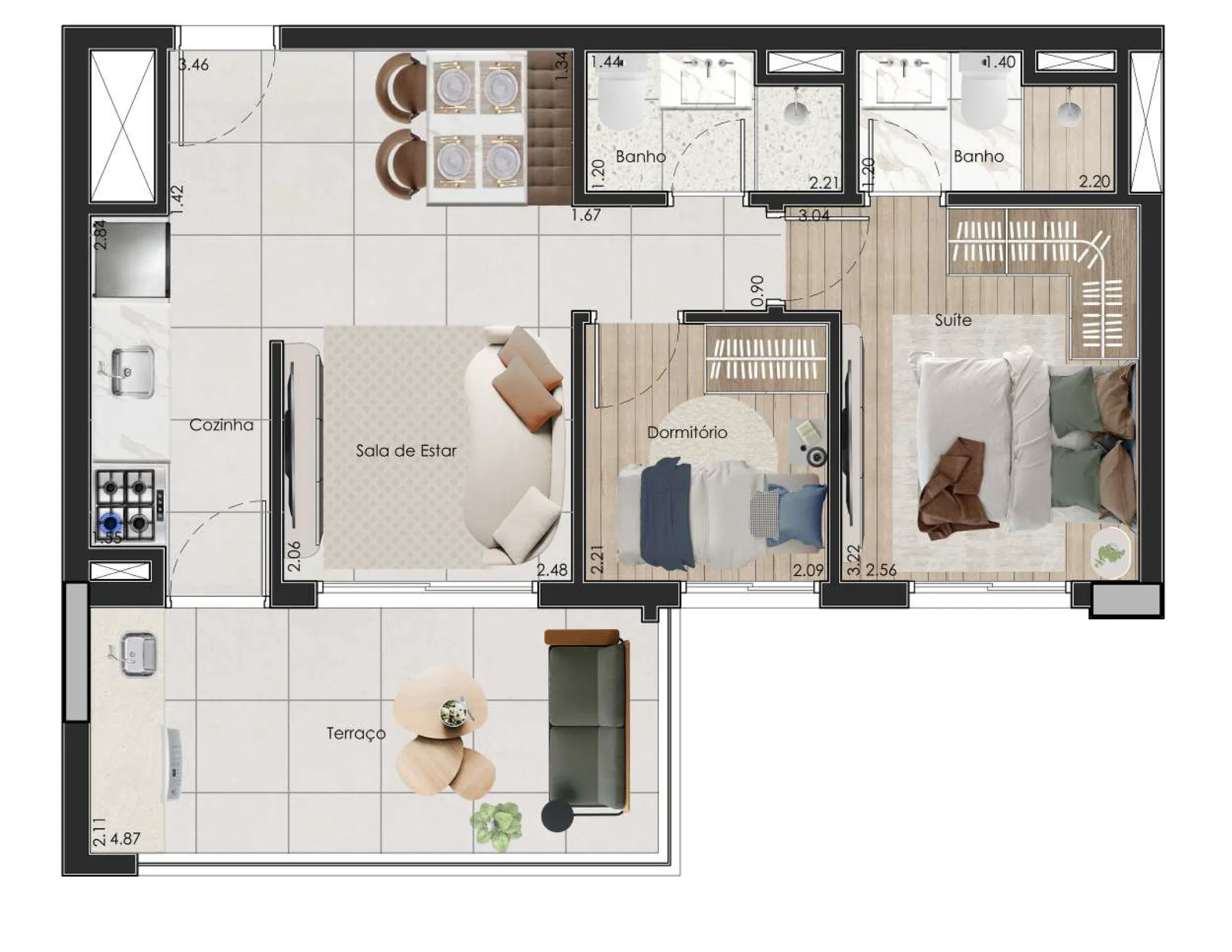 Planta do Singular Saúde em Saúde — 2 dormitórios, 55 m²
