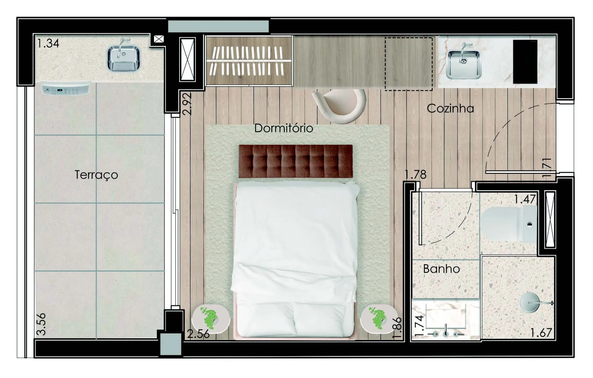 Planta do Singular Saúde em Saúde — 1 dormitório – 24,45 m² Loft