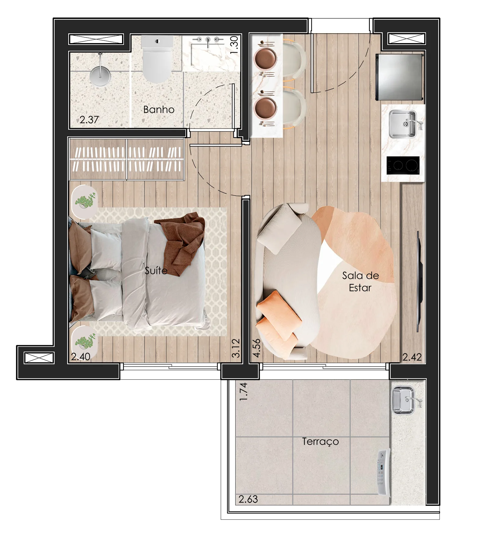 Planta do Singular Saúde em Saúde — 1 dormitório – 31,23 m²