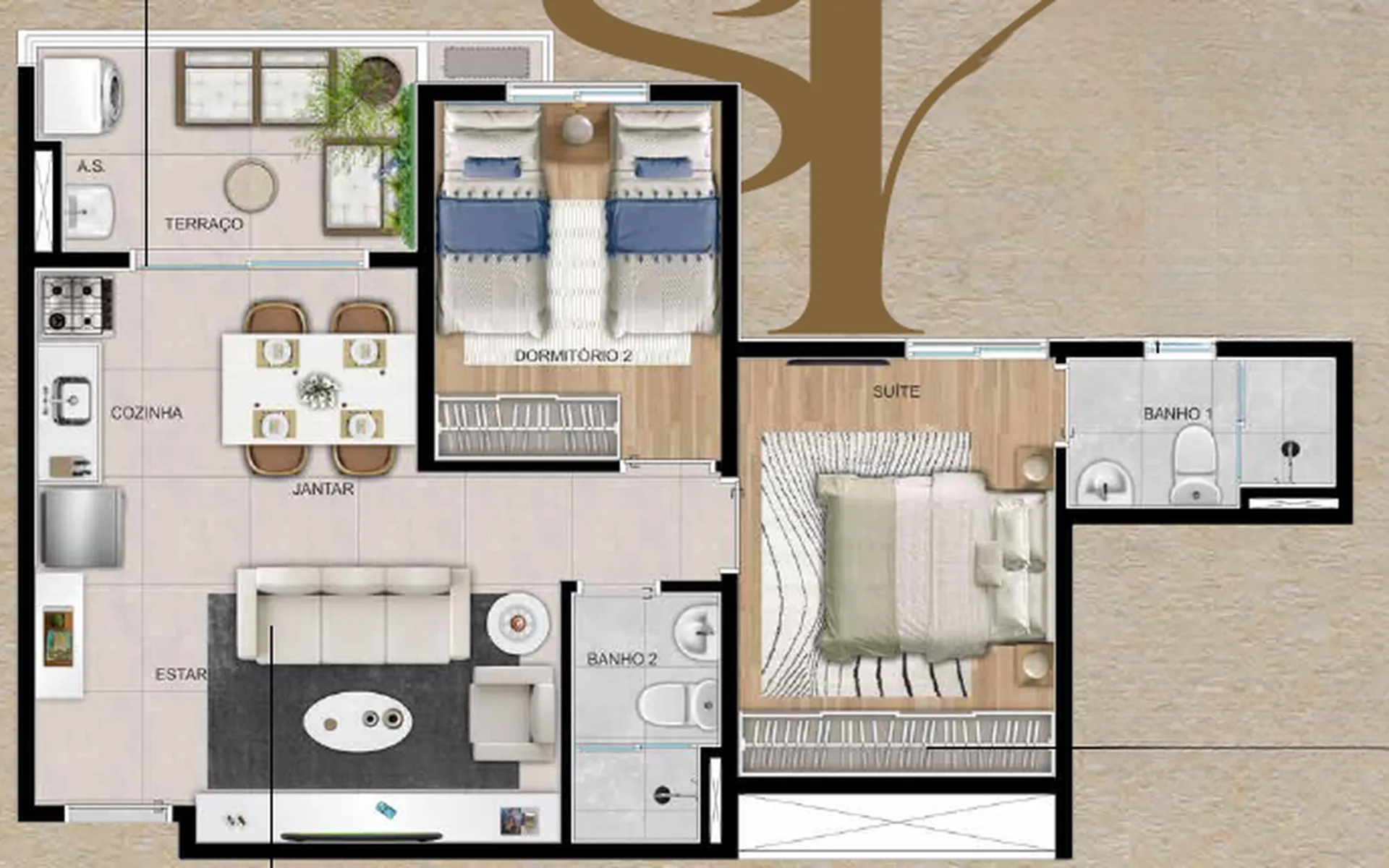 Planta do Sky Mirandópolis em Saúde — 2 dormitórios, 54,81 m²
