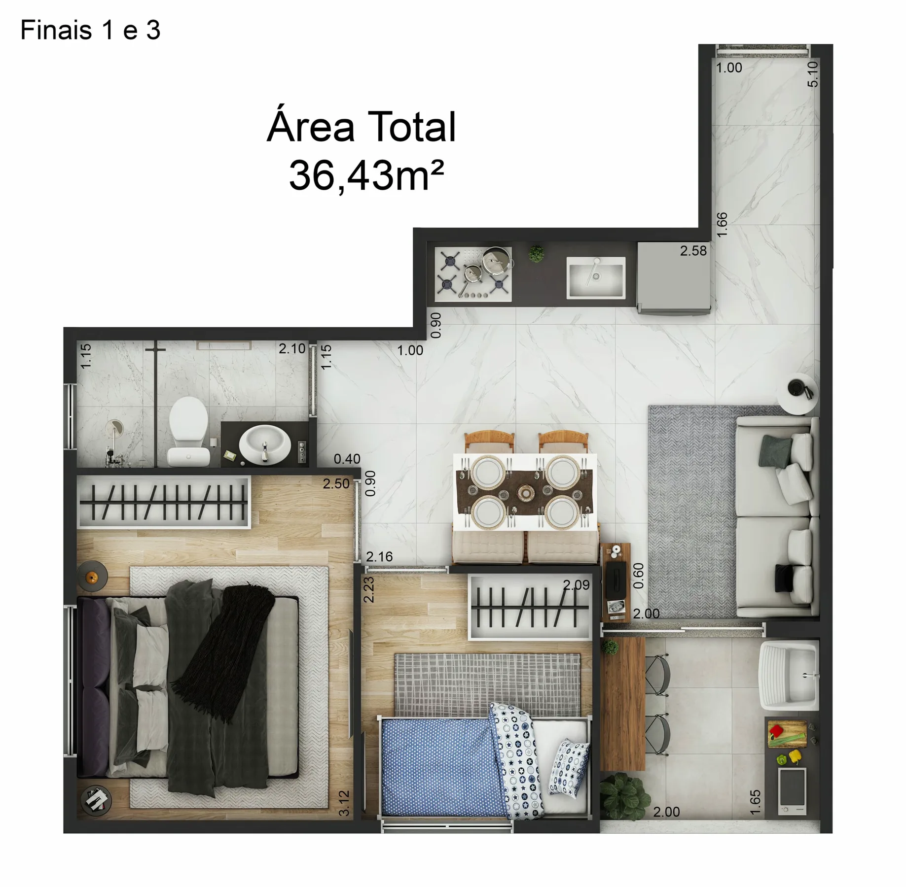 Planta do Smart Living Parada Inglesa em Ipiranga — 2 dormitórios, 36 m²