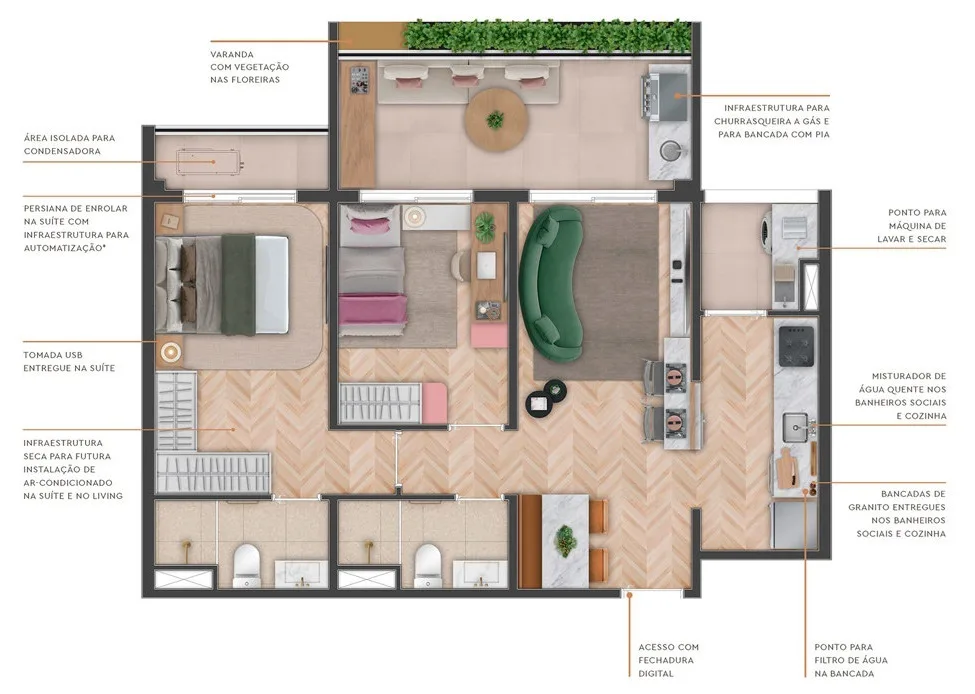 Planta do Soneto Casemiro em Saúde — 2 dormitórios, 69 m²