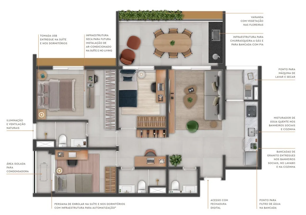 Planta do Soneto Casemiro em Saúde — 3 dormitórios, 87 m²