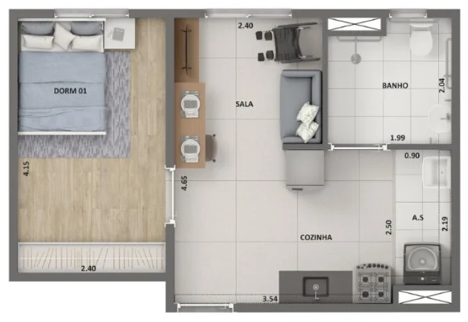 Planta do Soul Miguel Yunes — 1 dormitório – 34 m²