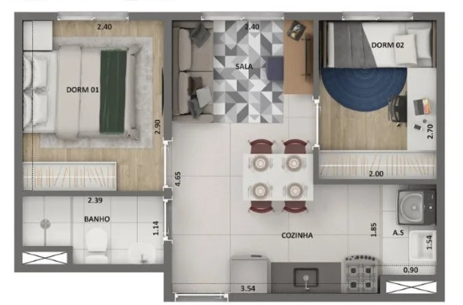 Planta do Soul Miguel Yunes — 2 dormitórios – 34 m²