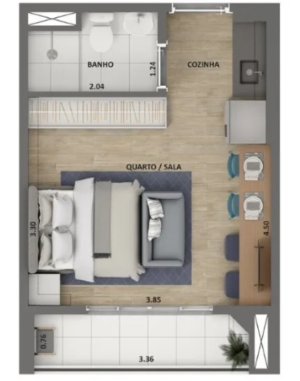 Planta do Soul Miguel Yunes — 1 dormitório – 41 m² Garden