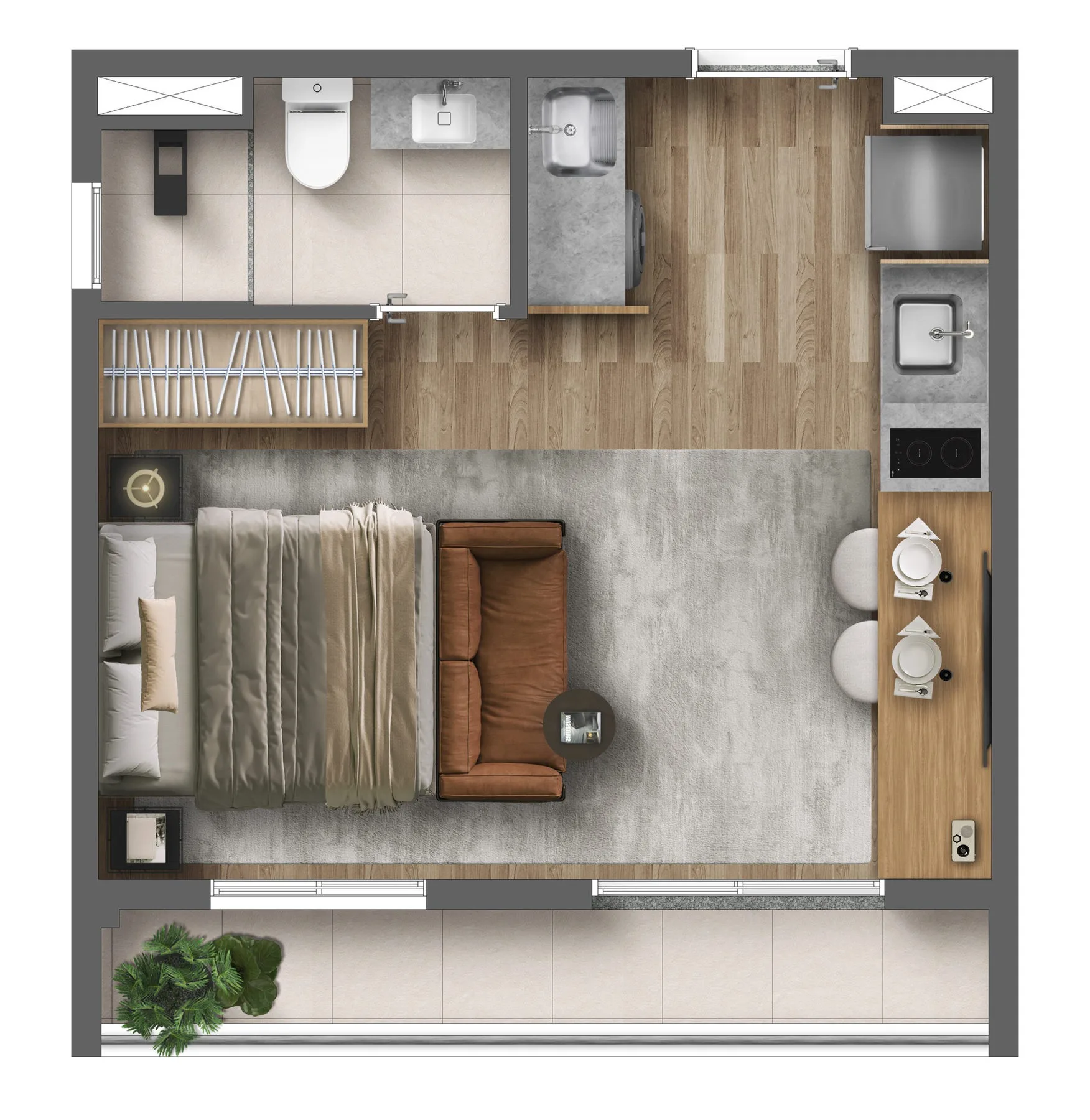 Planta do Soul Santana Residencial Conx em Santana — 1 dormitório – 27 m²