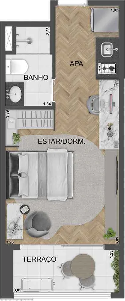 Planta do SP 360° Smart Living by Eztec em Moema — studio de 30 m²