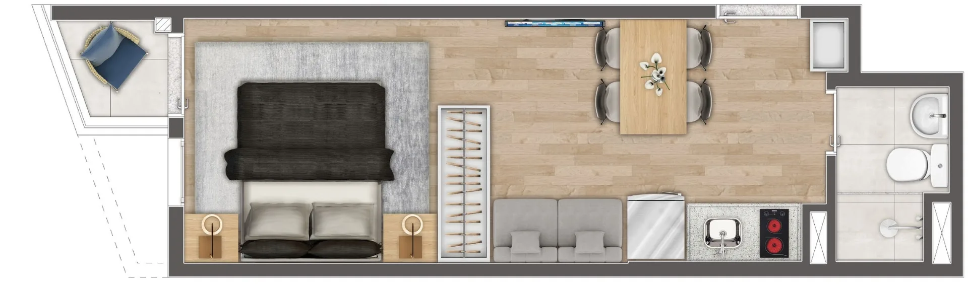 Planta do SP On Santa Cecília em Santa Cecília — studio de 24,03 m²