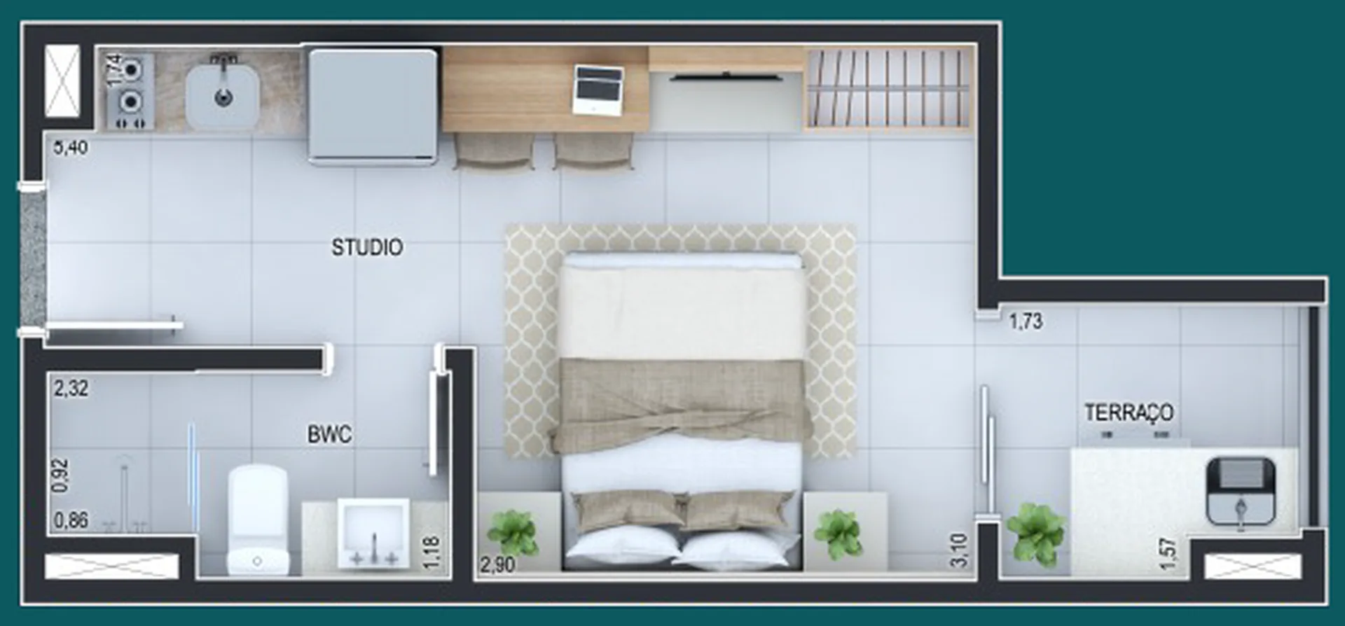 Planta do Spazio Tucuruvi em Tucuruvi — studio de 21,57 m²