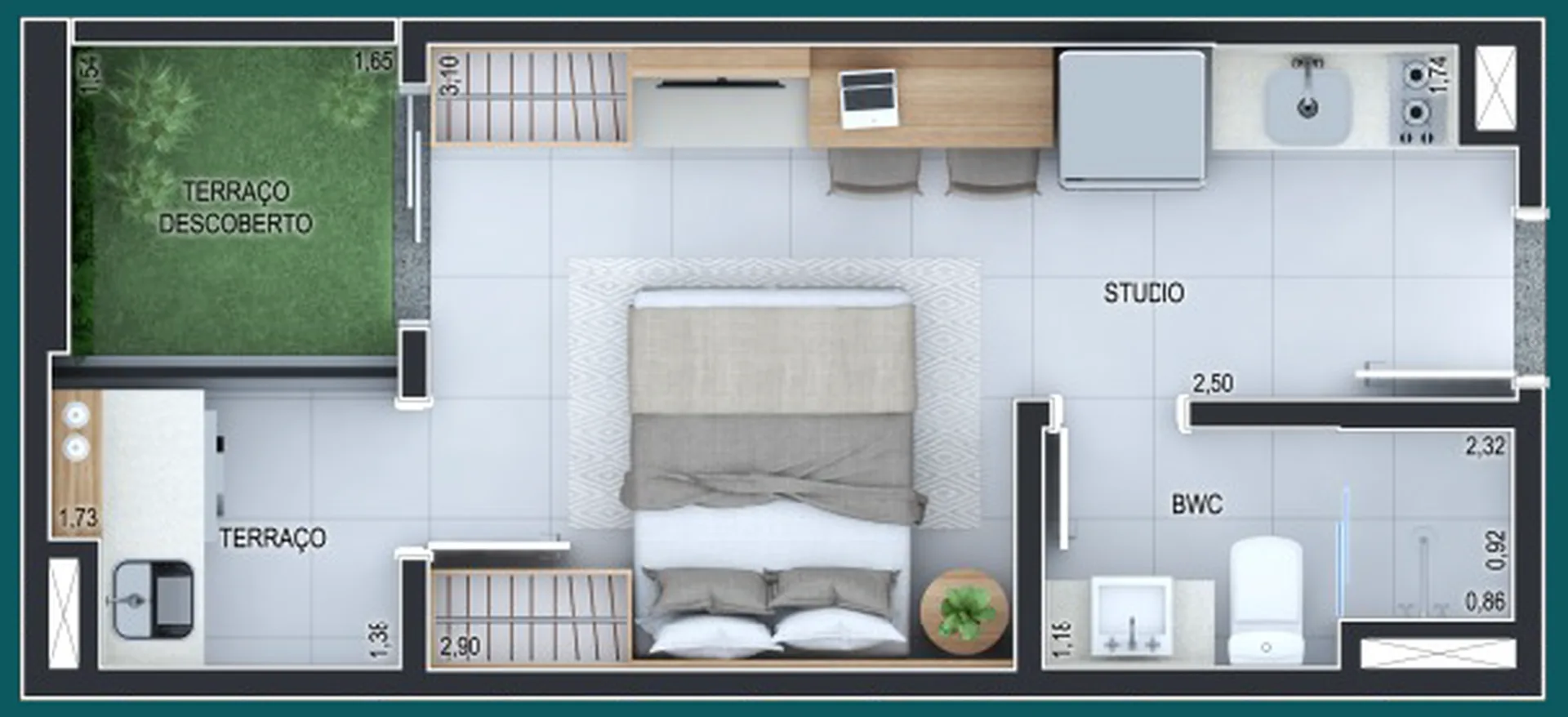 Planta do Spazio Tucuruvi em Tucuruvi — 1 dormitório, 24,17 m²