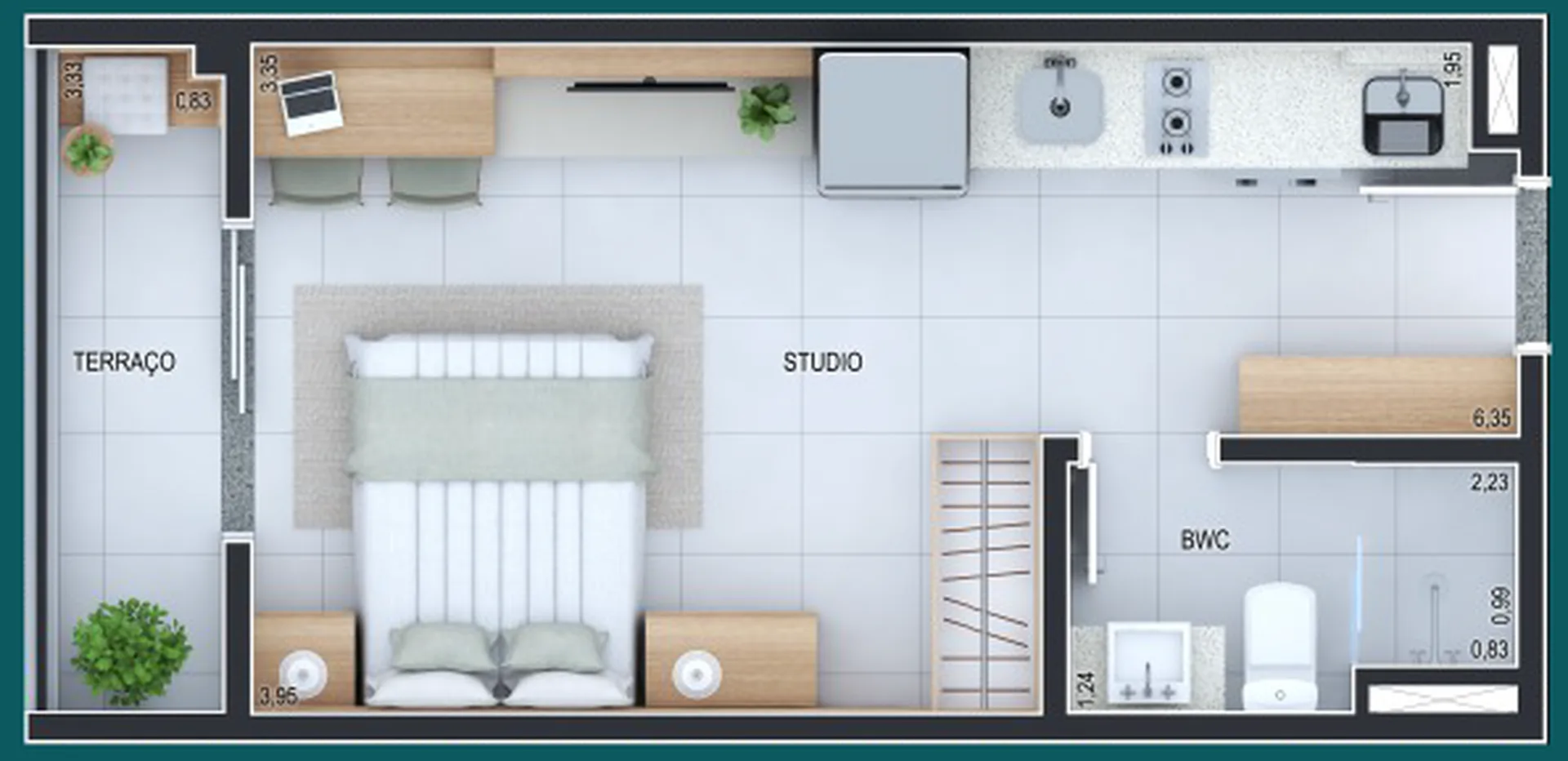 Planta do Spazio Tucuruvi em Tucuruvi — studio de 26,92 m²