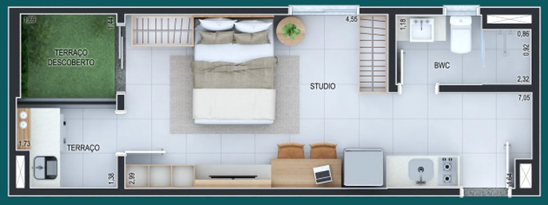 Planta do Spazio Tucuruvi em Tucuruvi — 1 dormitório, 29,16 m²