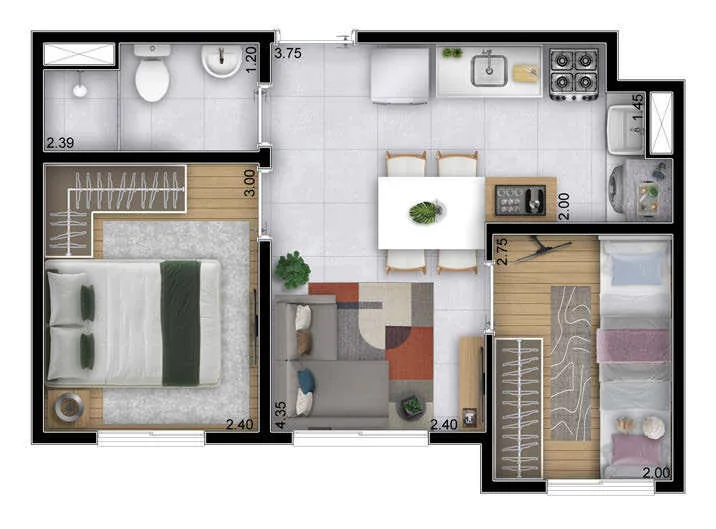 Planta do Sphera Panamby Urban em Panamby — 2 dormitórios, 33,98 m²