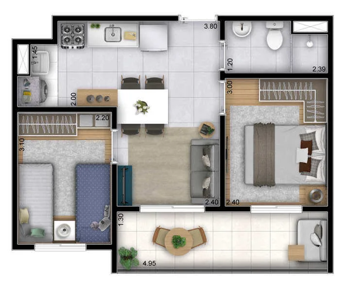 Planta do Sphera Panamby Urban em Panamby — 2 dormitórios, 43,35 m²